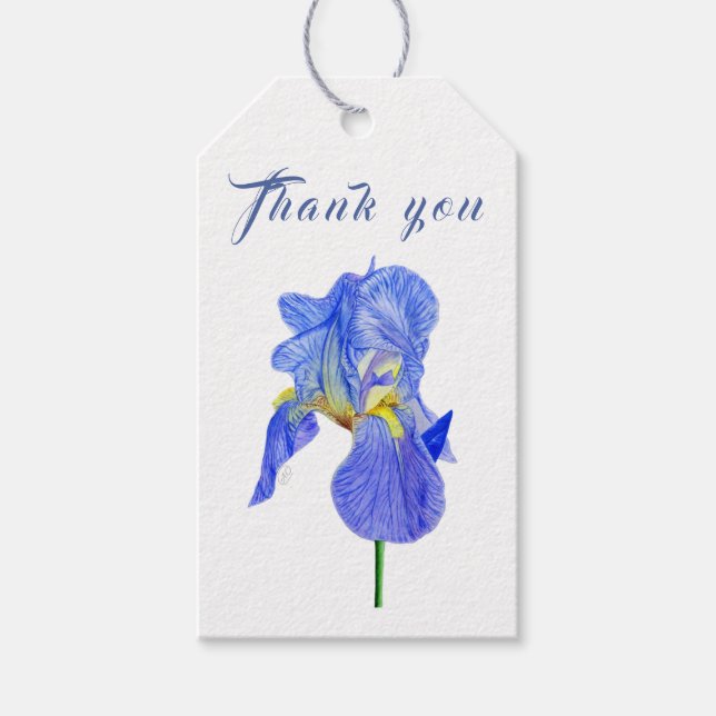 Étiquettes-cadeau Aquarelle Bleu Merci Iris (Devant)