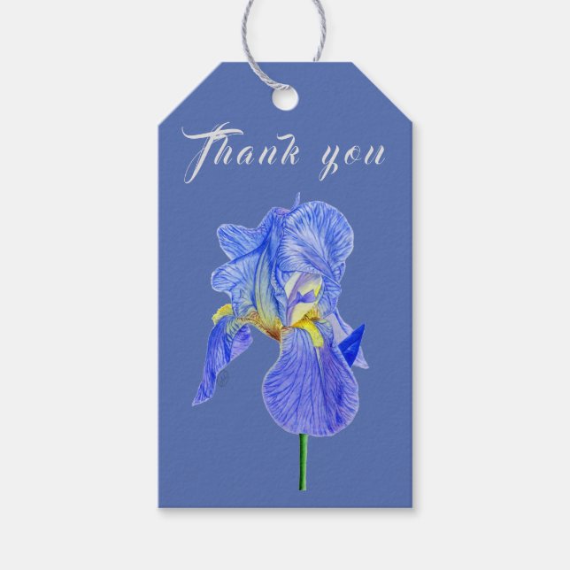 Étiquettes-cadeau Aquarelle Bleu Merci Iris (Devant)