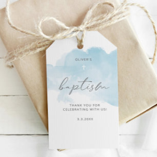 Étiquettes-cadeau Aquarelle bleu minimaliste bébé garçon baptême