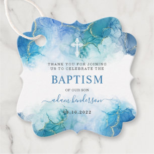 Étiquettes Cadeau Aquarelle bleu moderne Boy Baptême Merci