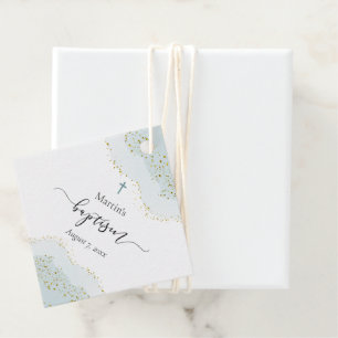 Étiquettes Cadeau aquarelle bleu pastel   faux or parties scintillan