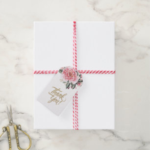 Étiquettes-cadeau Aquarelle bleu rose floral merci