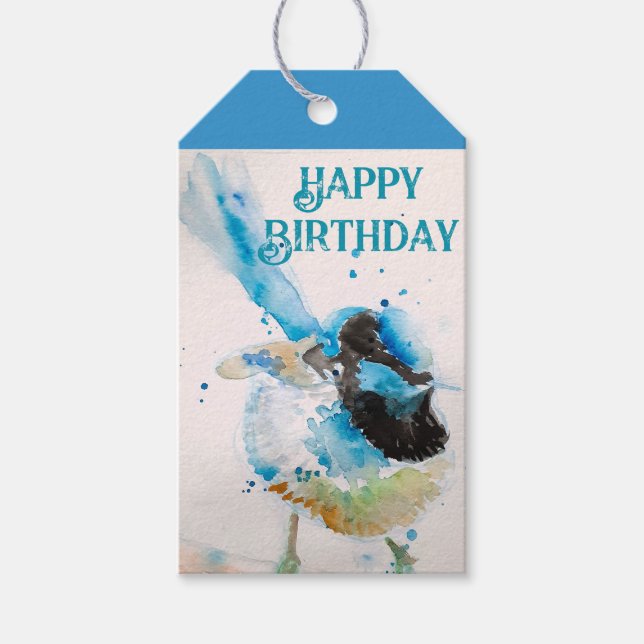Étiquettes-cadeau Aquarelle bleu Wren Joyeux Anniversaire Wrens Aqua (Devant)