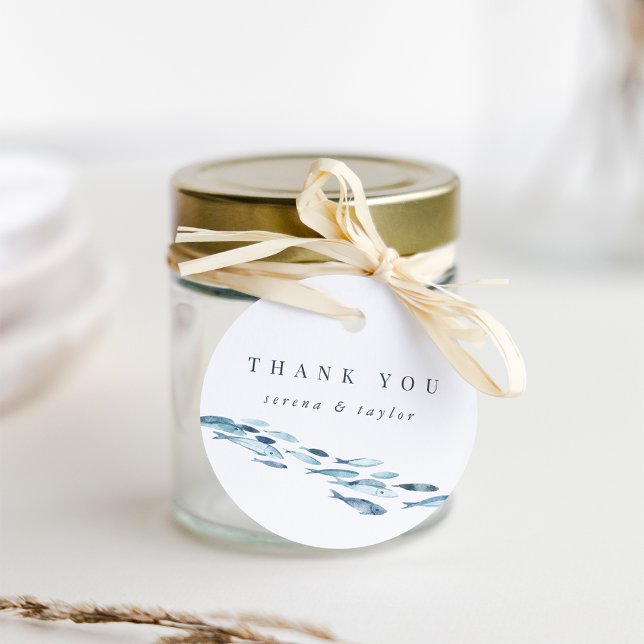 Étiquettes Cadeau Aquarelle Bleue Côtière Poisson Mariage Favoriser (Créateur téléchargé)