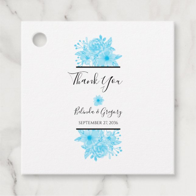 Étiquettes Cadeau Aquarelle bleue Floral Mariage cadeau (Devant)