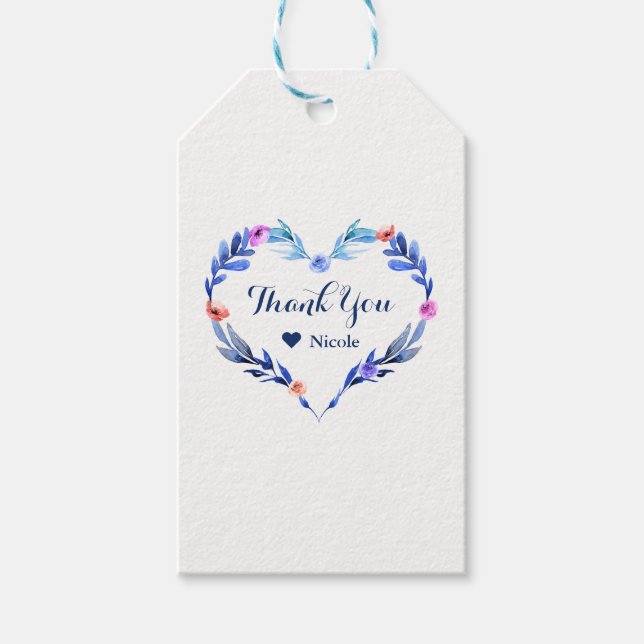 Étiquettes-cadeau Aquarelle Bleue Lumineuse Fleur Mariage Favoriser (Devant)