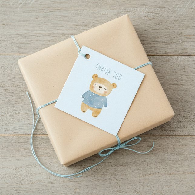 Étiquettes Cadeau Aquarelle bleue ours mignon c'est un garçon (Blue Watercolor cute bear it's a boy Favor Tags.)