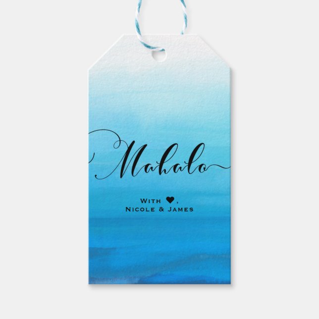 Étiquettes-cadeau Aquarelle bleue Plage Chic tropical MAHALO ALOHA (Devant)