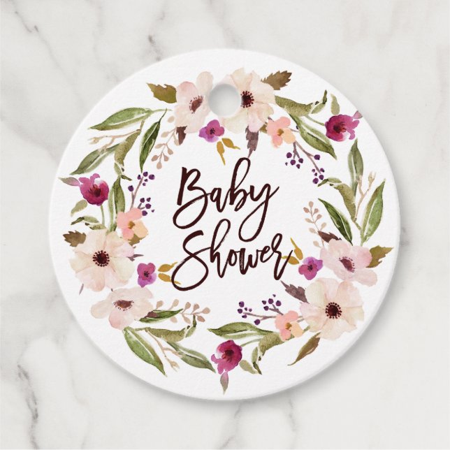 Étiquettes Cadeau Aquarelle Bohème Floral Baby shower de couronne (Devant)