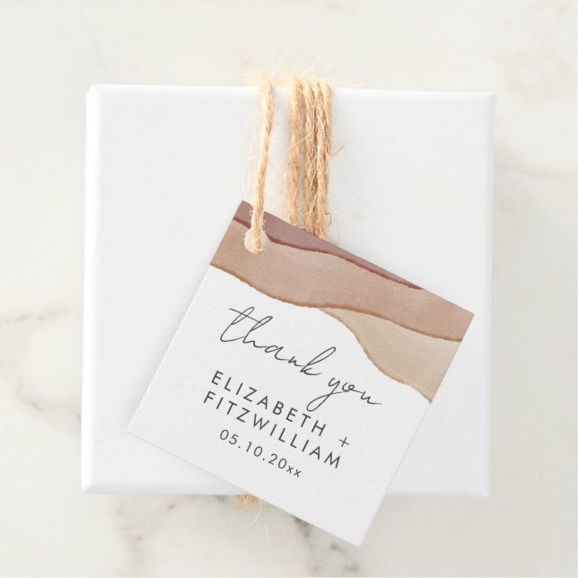 Étiquettes Cadeau Aquarelle Boho Abstraite | Merci rouille (En situation)
