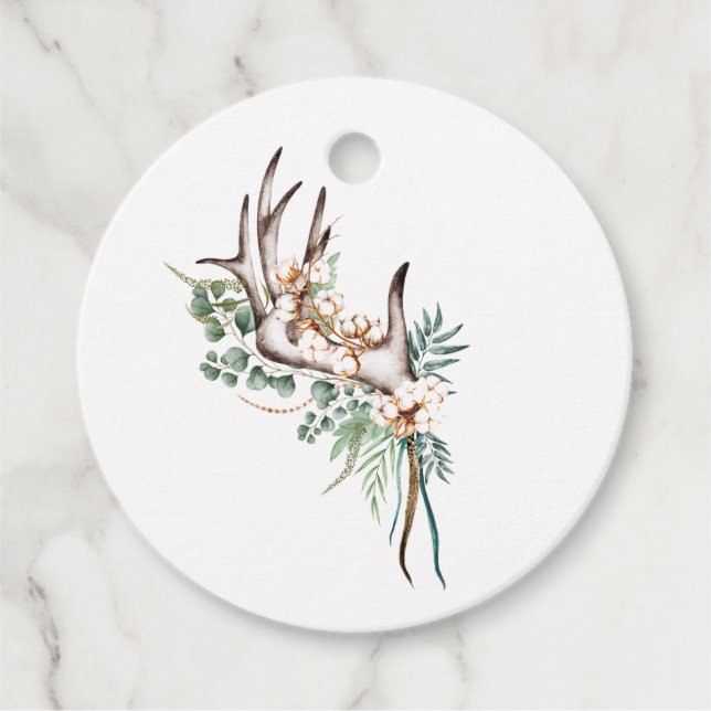 Étiquettes Cadeau Aquarelle Boho Cotton et Eucalyptus Boho (Devant)