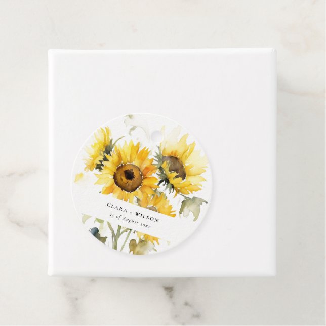 Étiquettes Cadeau Aquarelle Boho minimale Tournesol Mariage rustique (En situation)