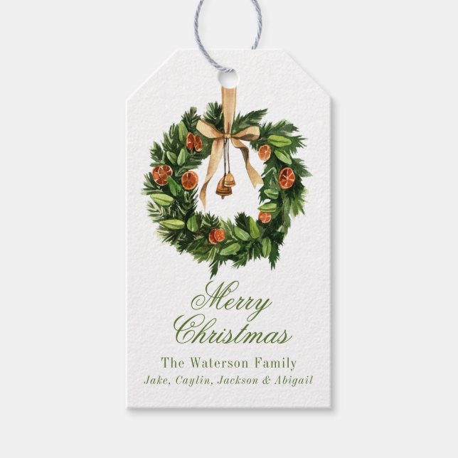 Étiquettes-cadeau Aquarelle Boho Orange Slice Wreath Noël (Devant)