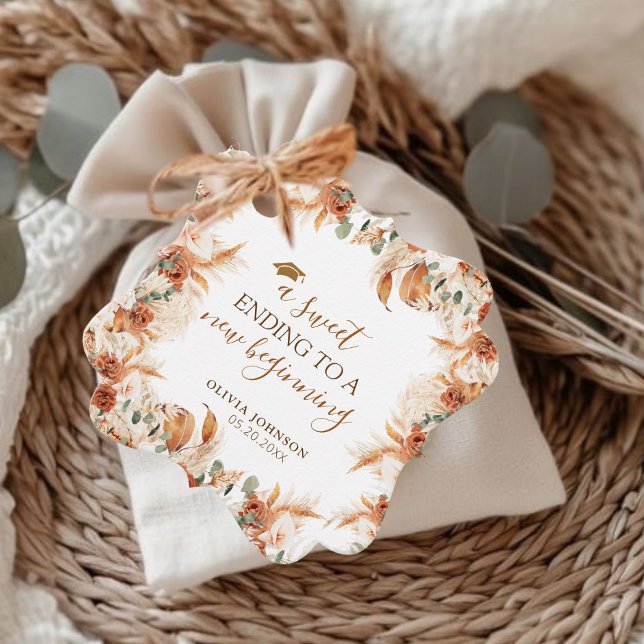 Étiquettes Cadeau Aquarelle Boho Script Graduation Sweet Fin (Créateur téléchargé)