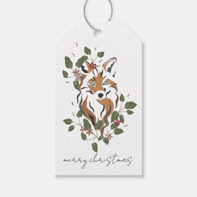 Étiquettes-cadeau Aquarelle Bois Fox Pine Boughs Noël Gif (Devant)