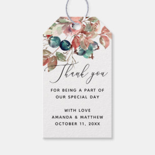 Étiquettes-cadeau Aquarelle bois mariage floral merci