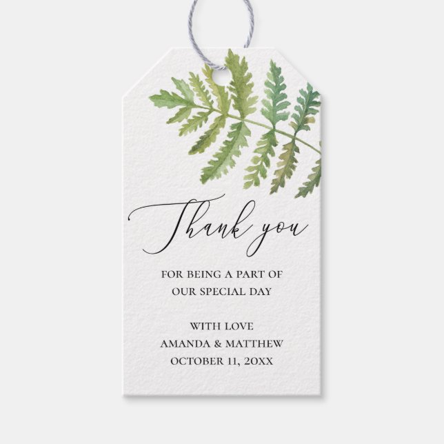 Étiquettes-cadeau Aquarelle bois verdure mariage merci (Devant)