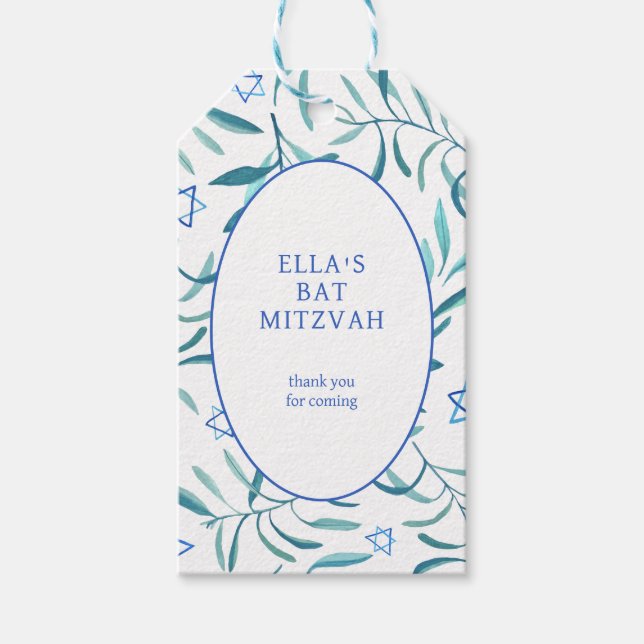 Étiquettes-cadeau Aquarelle Botanique Étoile de David Bar Mitzvah (Devant)