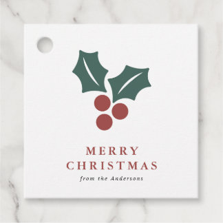 Étiquettes Cadeau Aquarelle Botanique Rouge Berry Folio de Noël