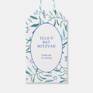 Étiquettes-cadeau Aquarelle Botanique Star de David Bar Bat mitzvah