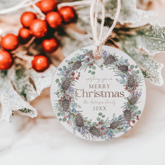 Étiquettes Cadeau Aquarelle Botanique Wreath Noël (Créateur téléchargé)