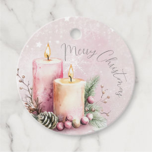 Étiquettes Cadeau aquarelle Bougie de Noël rose 1er anniversaire