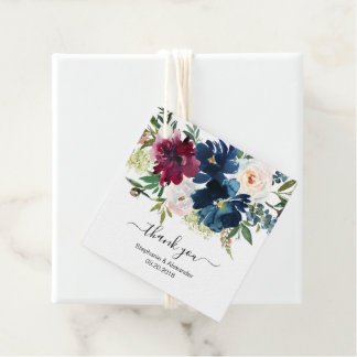 Étiquettes Cadeau Aquarelle Bourgogne Marine Fleurs Mariage Merci