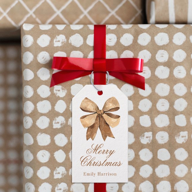 Étiquettes-cadeau Aquarelle Bow Burlap Naturel (Créateur téléchargé)