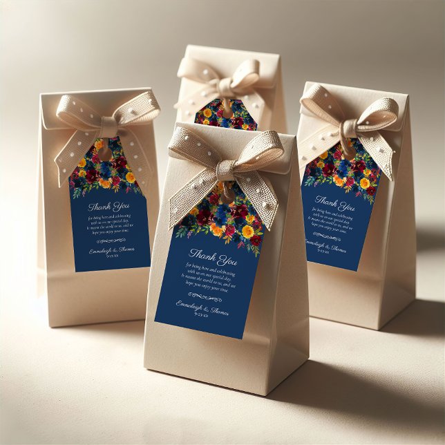 Étiquettes-cadeau Aquarelle brillante Floral Bleu foncé Favoriser (Créateur téléchargé)