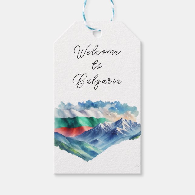 Étiquettes-cadeau Aquarelle Bulgare Drapeau Montagnes Bienvenue (Devant)