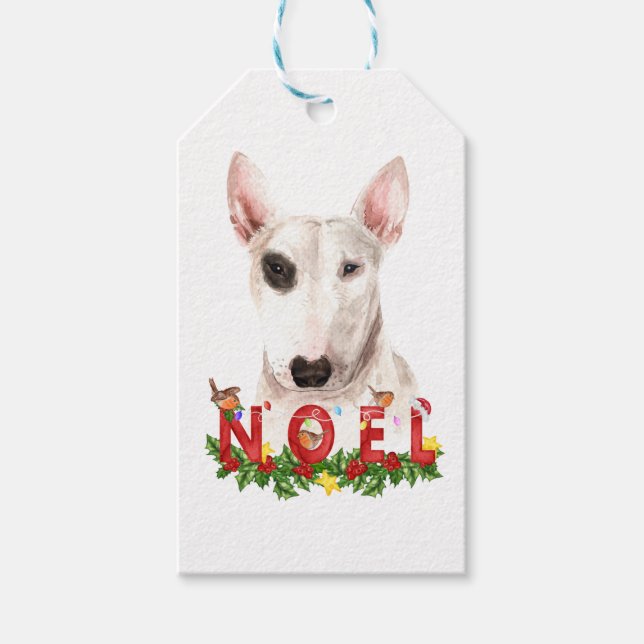 Étiquettes-cadeau Aquarelle Bull Terrier Noel Noël (Devant)