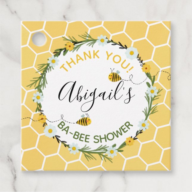 Étiquettes Cadeau Aquarelle Bumblebees Honeycomb Ba-Bee Baby shower (Devant)