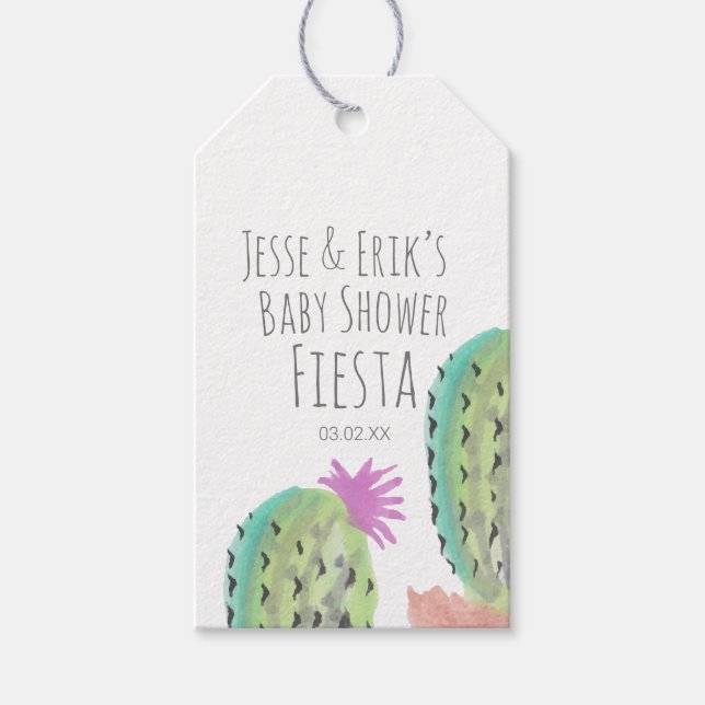 Étiquettes-cadeau Aquarelle Cactus Plantes Baby shower peint à la ma (Devant)