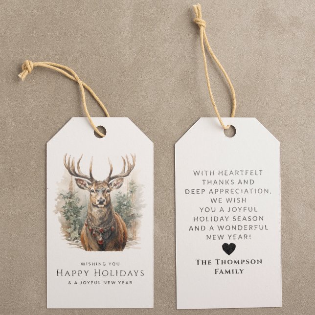 Étiquettes-cadeau Aquarelle Cerf Renne personnalisée Noël (Créateur téléchargé)