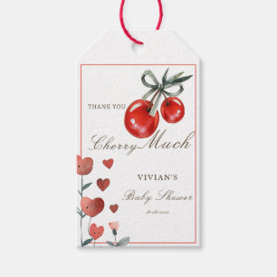 Étiquettes-cadeau Aquarelle cerise et coeur Merci floral