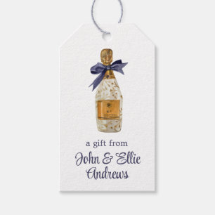 Étiquettes-cadeau Aquarelle Champagne de France avec bow de marine