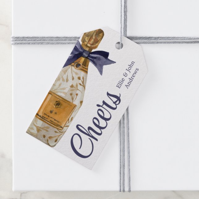 Étiquettes-cadeau Aquarelle Champagne de France avec bow de marine (Créateur téléchargé)
