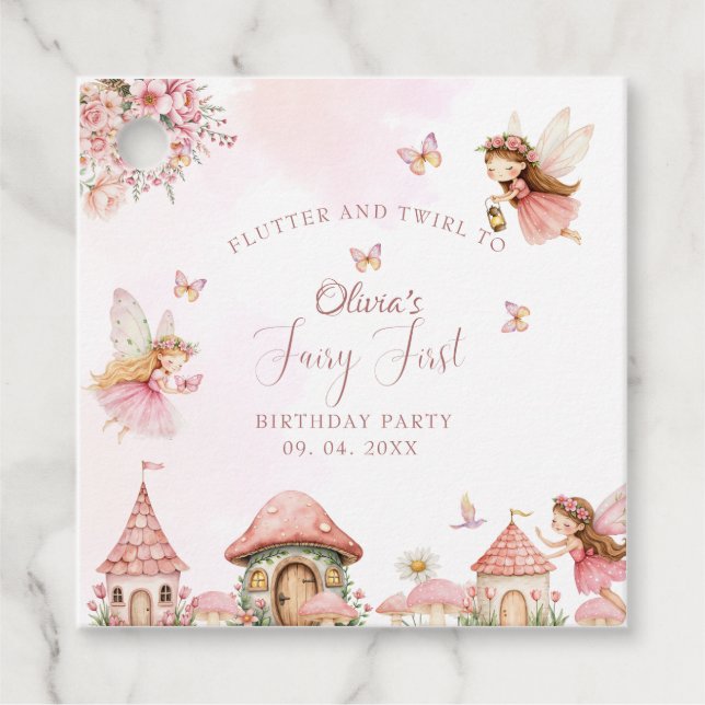 Étiquettes Cadeau Aquarelle Champignons Fée 1ère forêt d'anniversair (Devant)