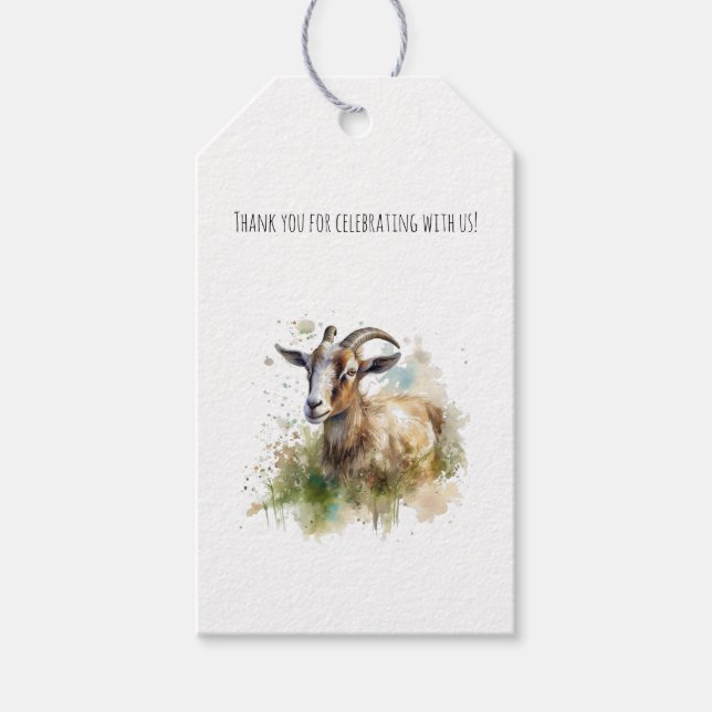 Étiquettes-cadeau Aquarelle Chèvre de ferme, planches de mousse sur  (Devant)