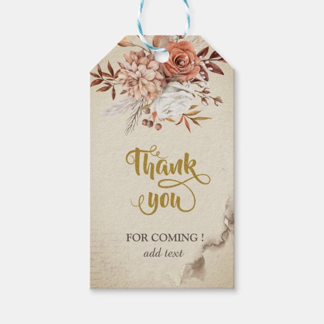 Étiquettes-cadeau Aquarelle Chic Fleurs d'automne (Devant)