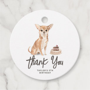 Étiquettes Cadeau Aquarelle Chihuahua Chien Merci d'anniversaire