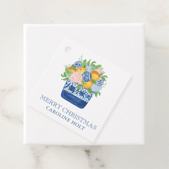 Étiquettes Cadeau Aquarelle Chinoiserie Mandarins Cadeau de Noël (En situation)