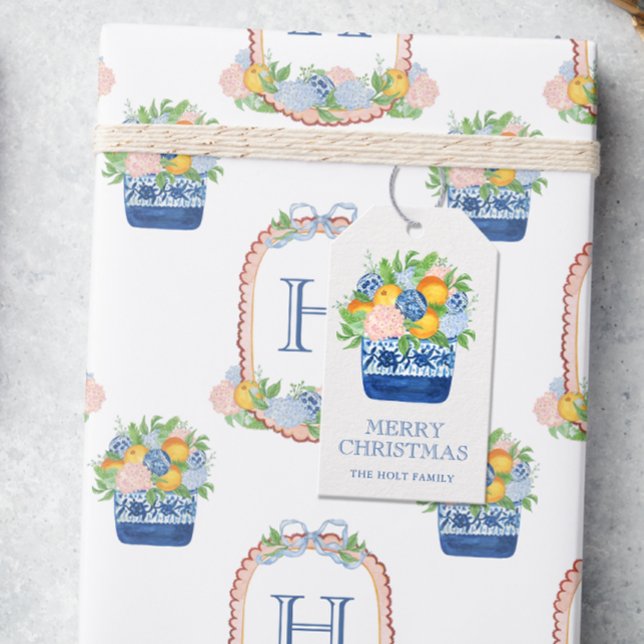 Étiquettes-cadeau Aquarelle Chinoiserie Mandarins Noël (Créateur téléchargé)