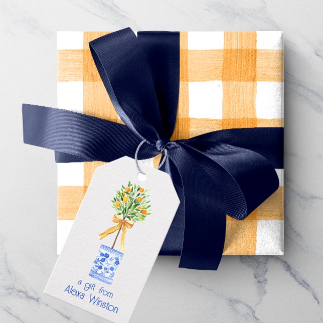 Étiquettes-cadeau Aquarelle Chinoiserie Orange Tree Topiary (Créateur téléchargé)
