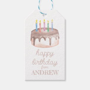 Étiquettes-cadeau Aquarelle Chocolat Gâteau d'anniversaire & Confett
