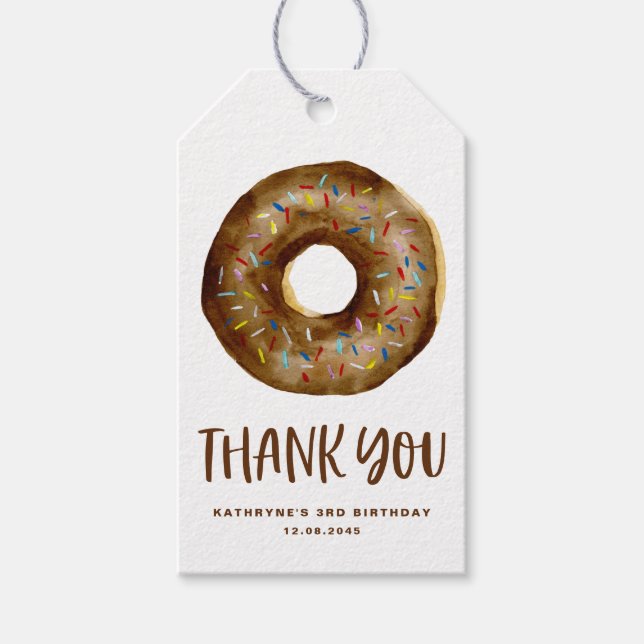 Étiquettes-cadeau Aquarelle Chocolat Saupoudrer de Merci de Donut (Devant)