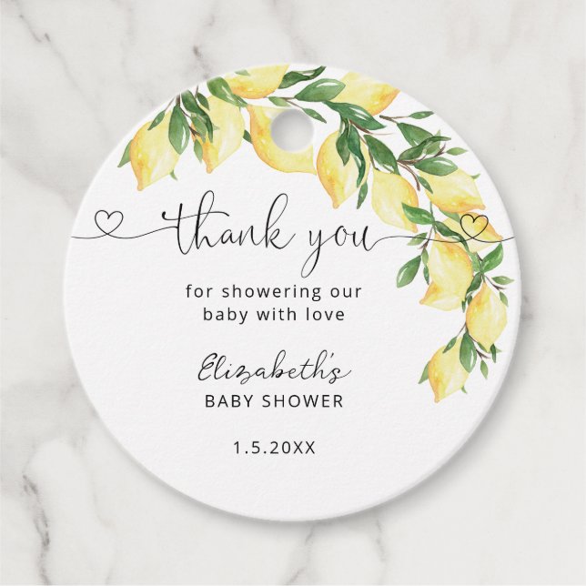 Étiquettes Cadeau Aquarelle Citron Douche Merci Favoriser les étique (Devant)