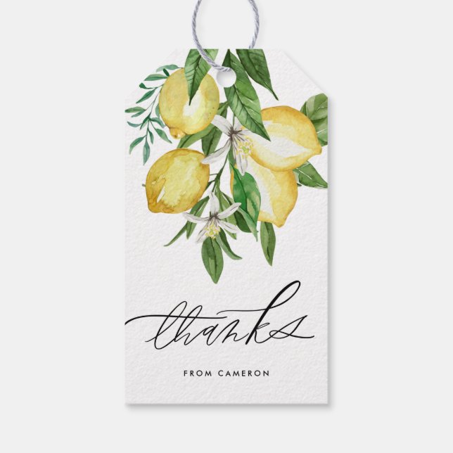 Étiquettes-cadeau Aquarelle Citron et fleurs Merci d'anniversaire (Dos)