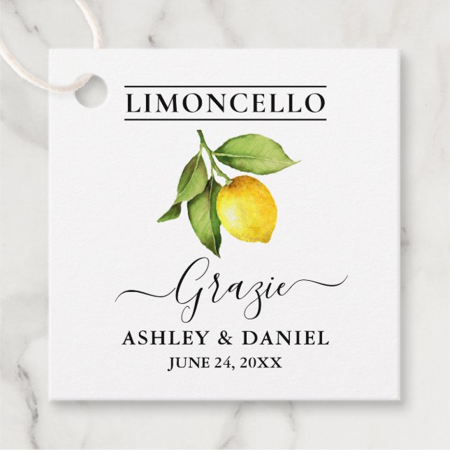 Étiquettes Cadeau Aquarelle Citron Limoncello Mariage Grazie (Devant)