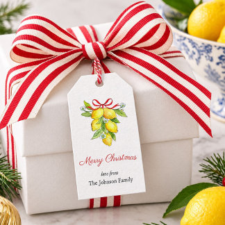 Étiquettes-cadeau Aquarelle Citrons avec ruban Joyeux Noël